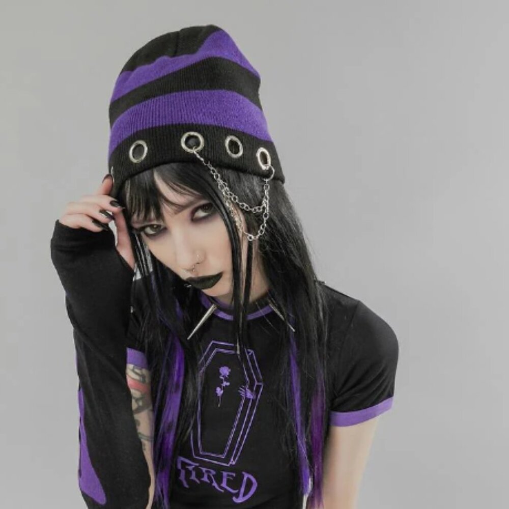 Dolls Kills striped beanie